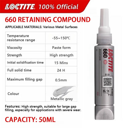 100% originale Loctite 638 660 680 648 603 609 620 660 641 Sigillante anaerobico 50ml Composto di fissaggio ad alta resistenza Frenafiletti