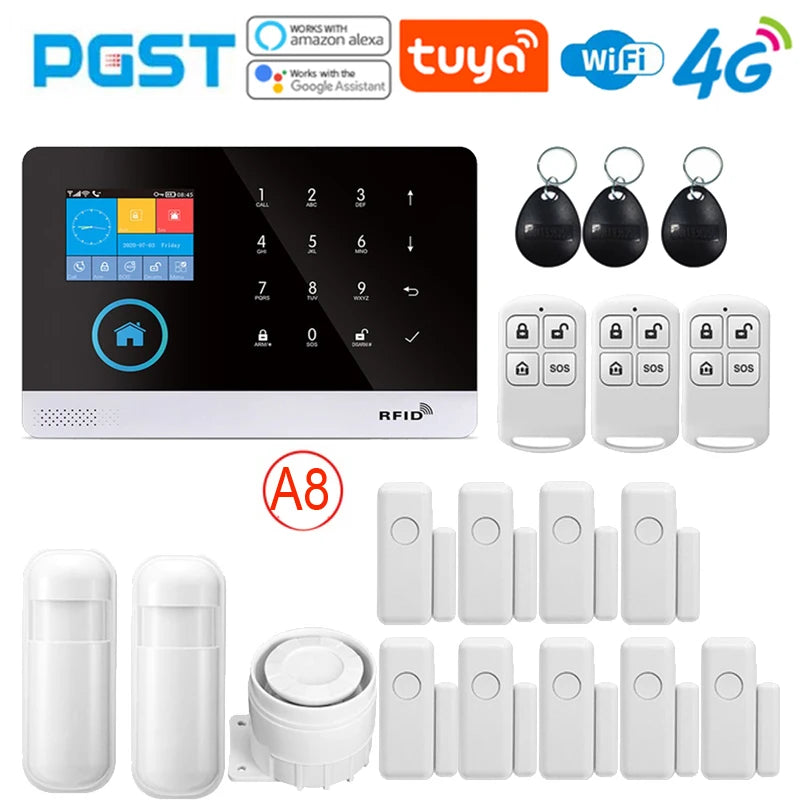 Sistema di allarme PGST ultima versione, WiFi, 4G, allarme di sicurezza domestica intelligente Tuya, controllo vocale intelligente Alexa, funzione push APP