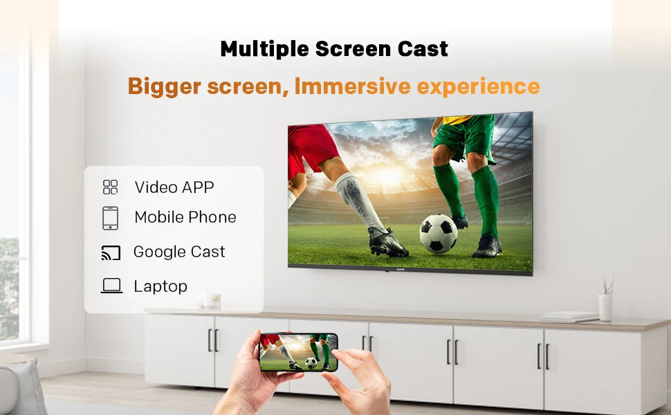 TV QLED Full HD Coocaa 40" – Google Cast integrato, 60Hz, HDR10 & HLG, Dolby Audio, Bluetooth 5.1, Qyocare 5.0 Anti Luce Blu, senza sfarfallio, 2 porte HDMI e 2 porte USB, luminosità 200 cd/m², rapporto di contrasto 5000: