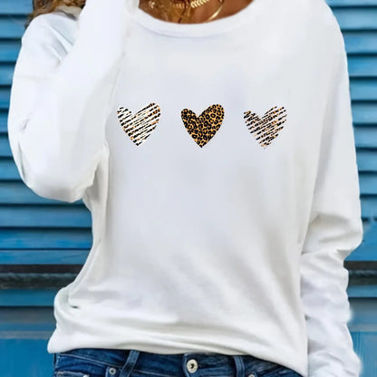 Abbigliamento primaverile e autunnale da donna in cotone 100 T-shirt stampata con cuore colorato Manica lunga Girocollo Top casual