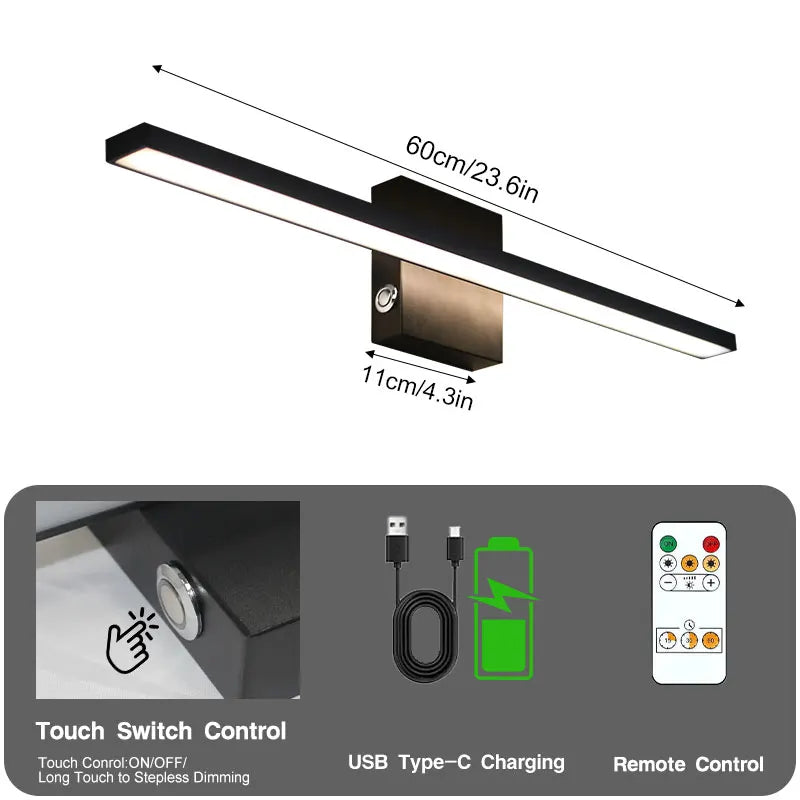 Lampada da parete ricaricabile con batteria da 6000 mAh, ideale per illuminare quadri, con interruttore dimmerabile e telecomando, lampade da parete senza fili.