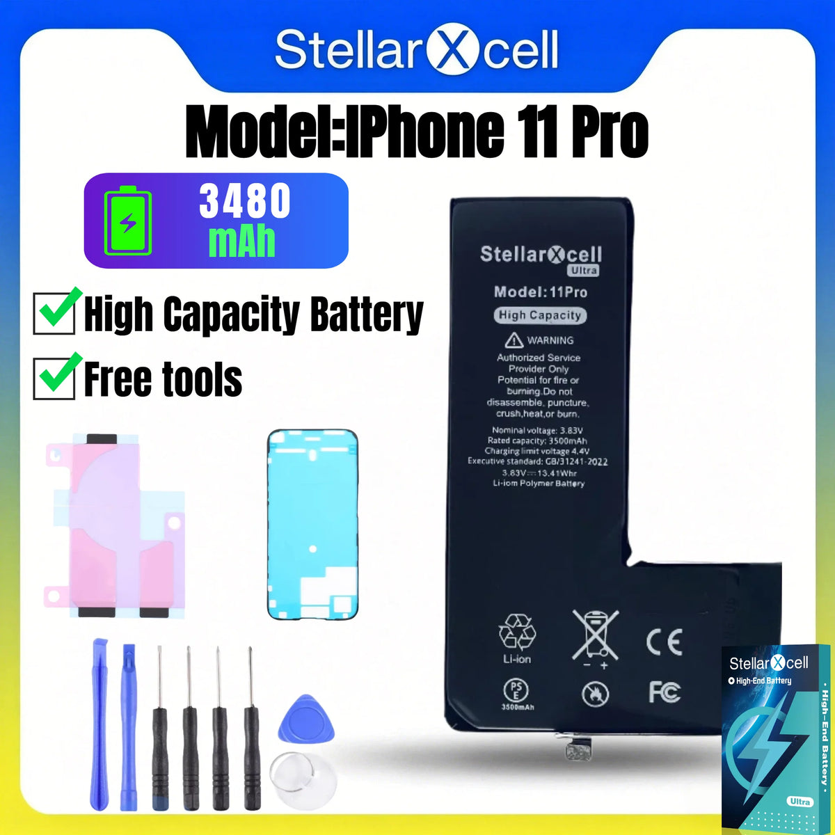 Batteria StellarXcell Ultra per iPhone, Spedita dalla Germania, per iPhone 7 8 X XR XS XSMAX 11 12 13 14 15 Mini Plus Pro Promax, Batteria ad Alta Capacità, Batteria di Alta Qualità, Batteria Sostitutiva per iPhone con Stru