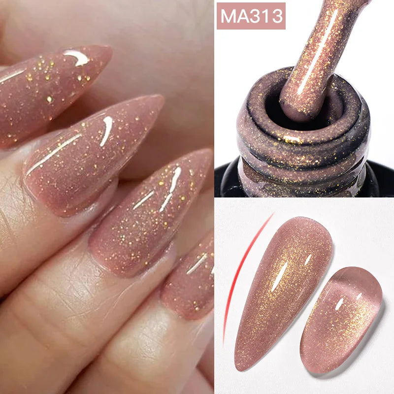 MEET ACROSS 7ml Gelatina Nuda Shimmer Base in gomma Gel Glitter Rosa Viola UV/LED Nail Art Vernis Gel Smalto per manicure Unghie FAI DA TE