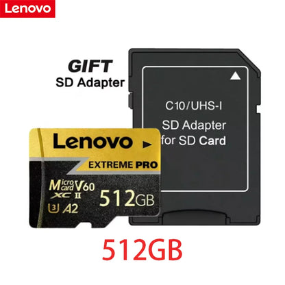 Scheda Micro SD Lenovo 1TB, Scheda di Memoria TF 256GB 512GB Classe 10 U3 A2 ad Alta Velocità per Registrazione Video 4K per Dash Cam, Fotocamera, Drone, Telefono