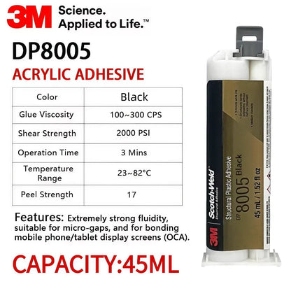 Adesivo Strutturale in Plastica 3M Scotch-Weld DP8005 45ml 10:1 Colla Acrilica Bicomponente per Incollaggio PP PE HDPE TPO