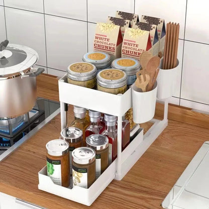 Nuovo Organizzatore Sottolavello a 2 Livelli, Ripiano Scorrevole Estraibile, Scaffale Multifunzione per Cucina e Bagno, Organizzatore Salvaspazio per Armadietti