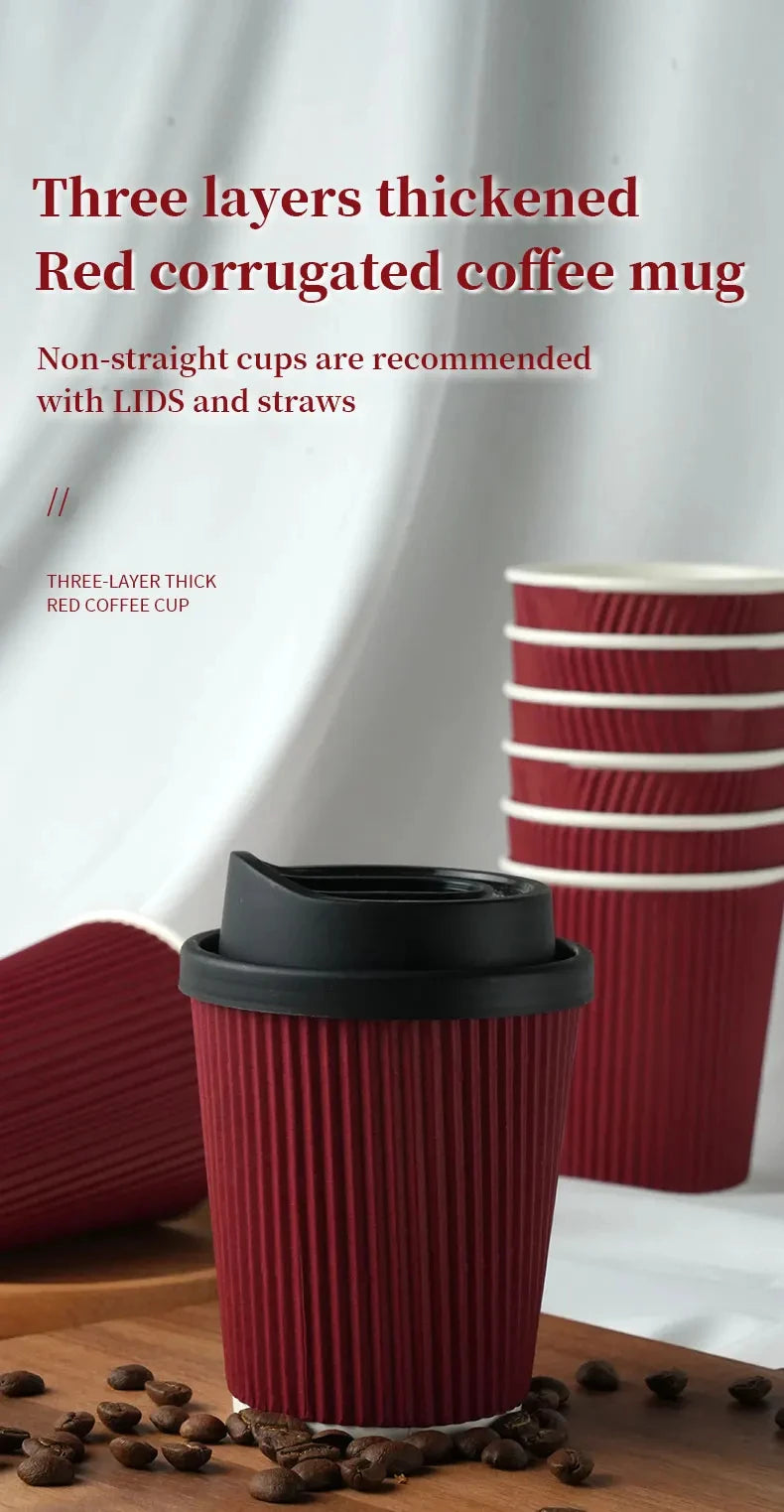 Tazze da caffè usa e getta ondulate rosse Tazze termoisolanti con cannuccia per bevande calde Ideale per feste di Natale Capodanno