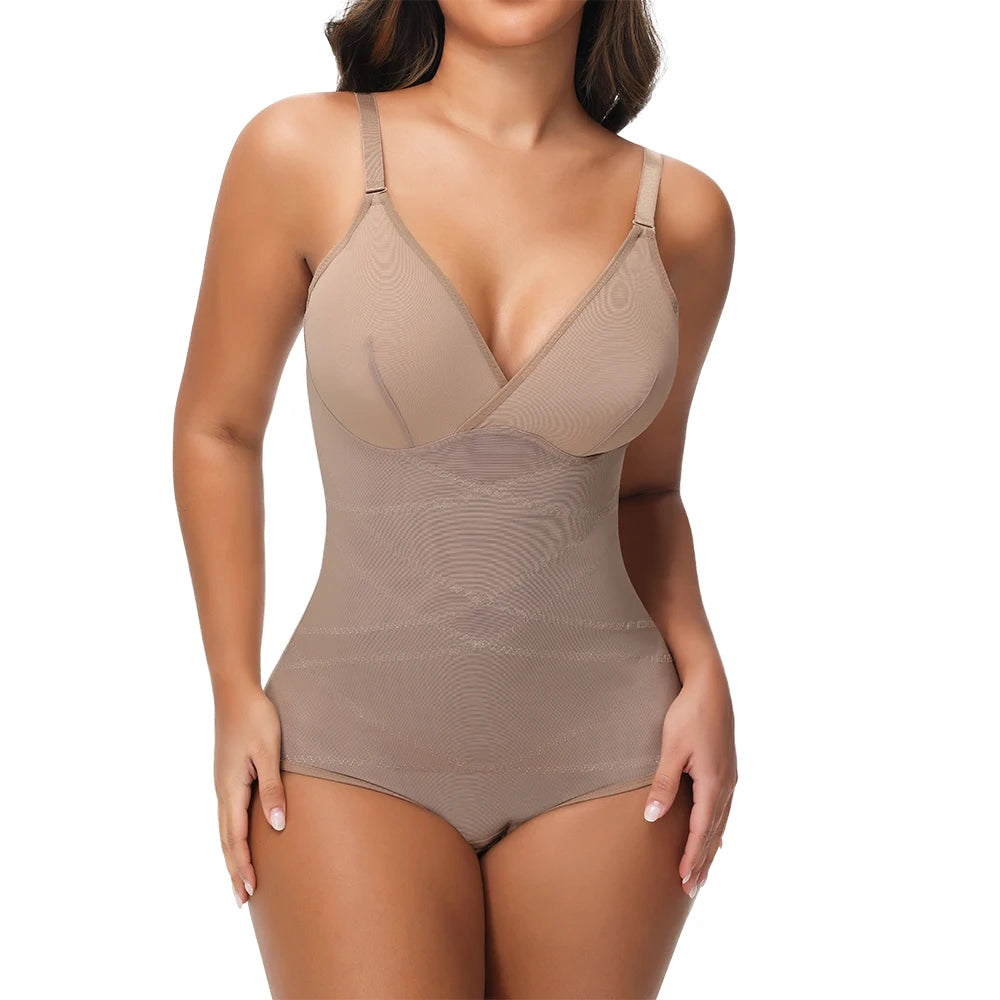 Body modellante per il corpo con controllo della pancia a vita incrociata per le donne Controllo completo del corpo con scollo a V Slip traspiranti in rete Intimo Sollevatore di testa
