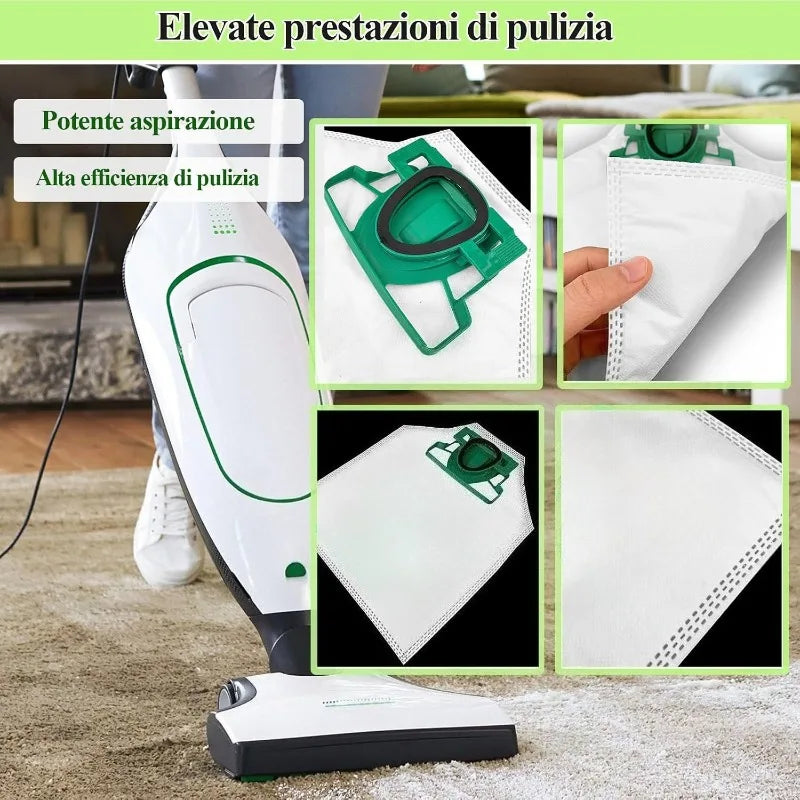 10 Sacchetti per la Polvere con 2 Filtri Motore e 2 Profumatori per Aspirapolvere Vorwerk VK200 VK220 VK220S FP200 FP220 - Accessori di Ricambio