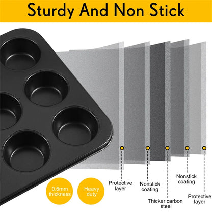 6/12 tazze Quadrato Cupcake Pan Vassoio per muffin Stampo per cupcake Muffin Pan Teglia in acciaio al carbonio Teglia antiaderente Bakeware per forno da cucina