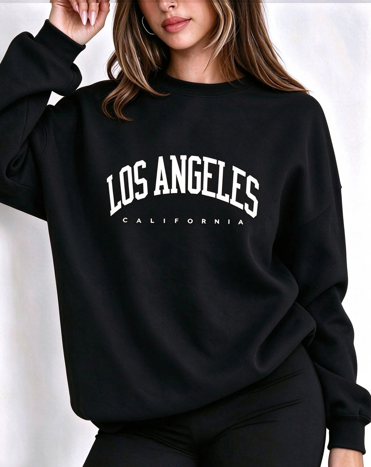 Felpa da donna con scollo rotondo, stampa con scritta LOS ANGELES, maniche lunghe, modello casual, ideale per un look streetwear, perfetta per l'autunno e l'inverno, felpa ampia.