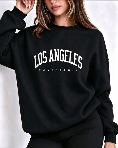 Felpa da donna con scollo rotondo, stampa con scritta LOS ANGELES, maniche lunghe, modello casual, ideale per un look streetwear, perfetta per l'autunno e l'inverno, felpa ampia.