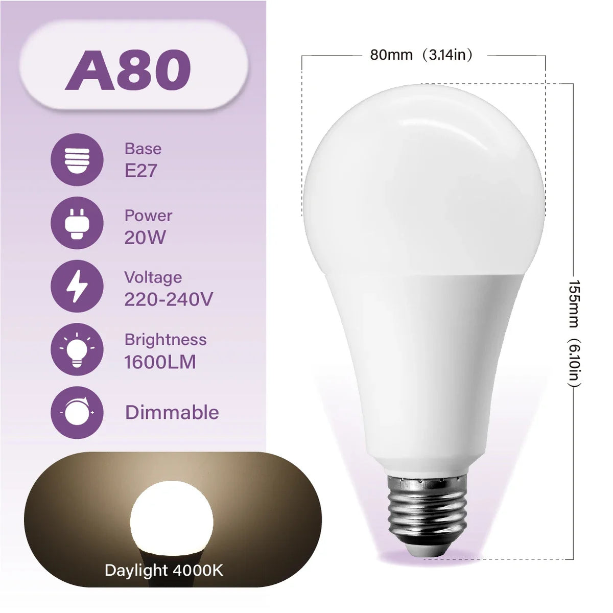 Lampadina LED Dimmerabile E27 10W 15W 20W AC 220V 3000K-6500K 0-100 Dimmerabile, Lampada a Tono Naturale per Balcone, Sala da Pranzo, Ingresso