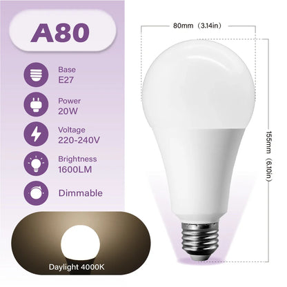 Lampadina LED Dimmerabile E27 10W 15W 20W AC 220V 3000K-6500K 0-100 Dimmerabile, Lampada a Tono Naturale per Balcone, Sala da Pranzo, Ingresso
