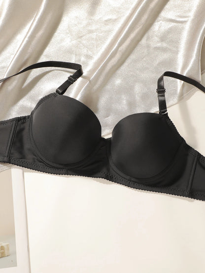 Nuovo set da 2 pezzi quotidiano in tinta unita di vendita calda con reggiseno push up con bordo in acciaio per set intimo donna J2611