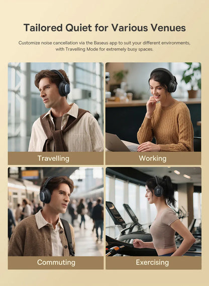 Cuffie Bluetooth Baseus Bowie MH1 con Cancellazione del Rumore 48dB, Hi-res LDAC, Cuffie Over-Ear, Auricolari Wireless