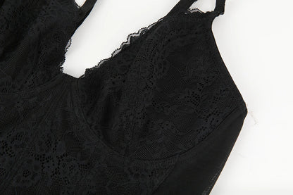 Body modellante in pizzo da donna con ferretto, controllo della pancia, modellante per tutto il corpo, corsetto con scollo a V, top, tuta, slip, lingerie, abbigliamento sexy