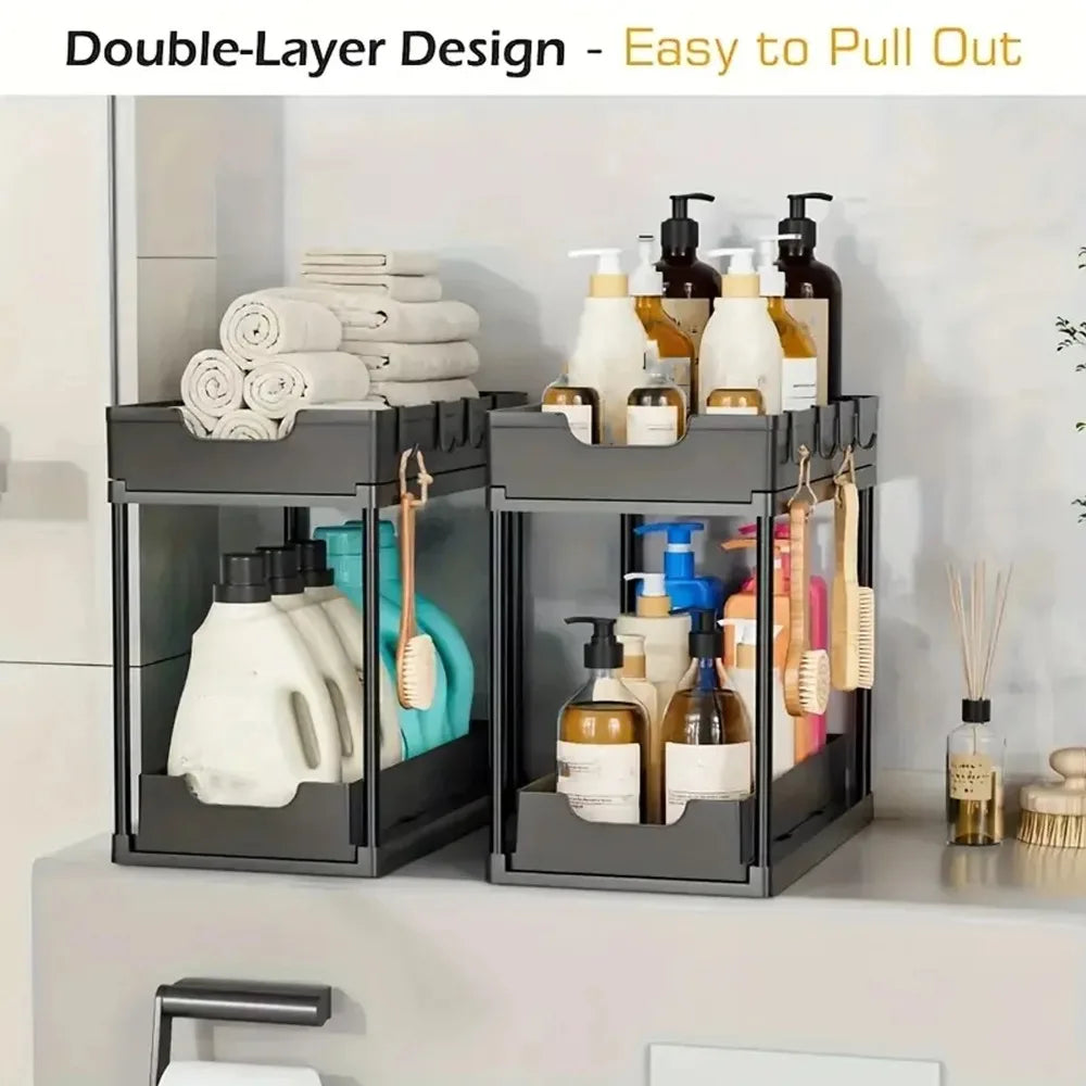 Nuovo Organizzatore Sottolavello a 2 Livelli, Ripiano Scorrevole Estraibile, Scaffale Multifunzione per Cucina e Bagno, Organizzatore Salvaspazio per Armadietti