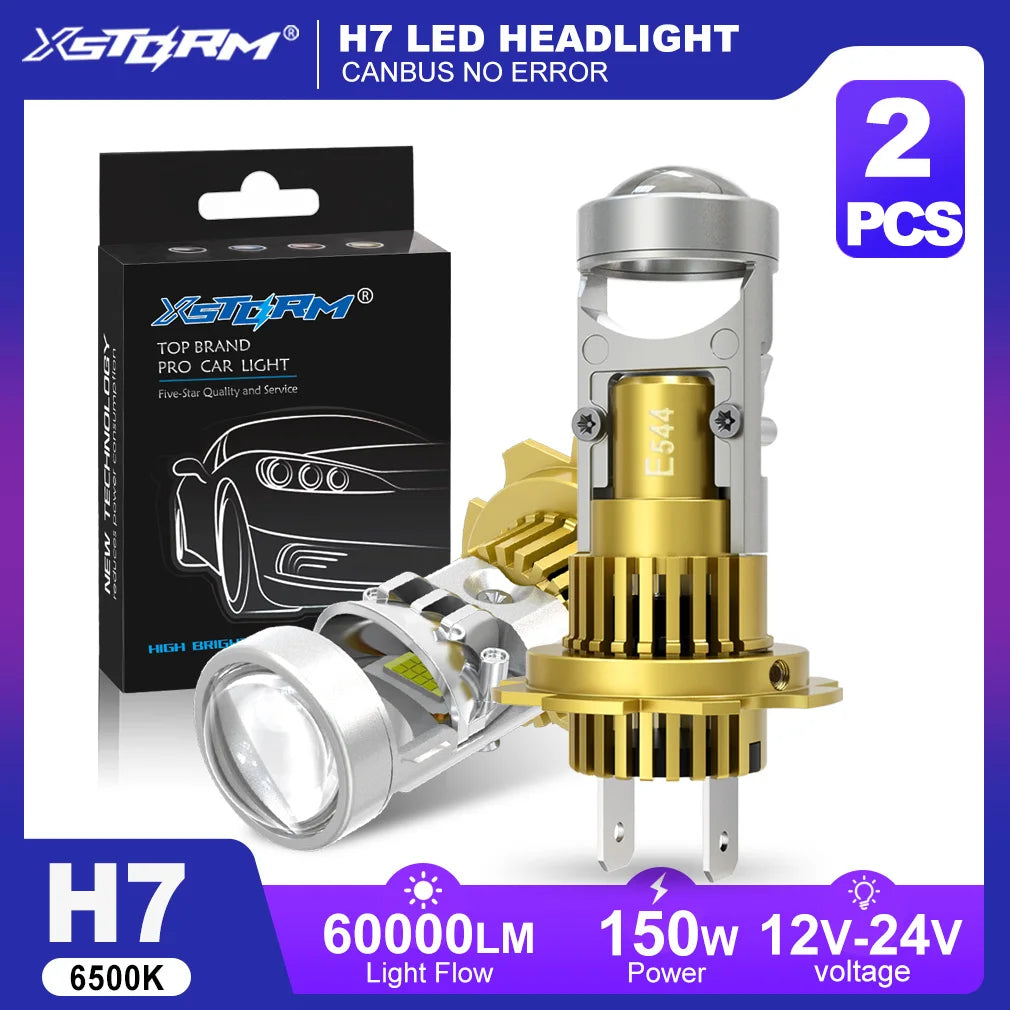 XSTORM H7 Proiettore LED Faro H11 H8 9005 9006 H4 Lente per proiettore LED Hedalights Canbus 60000LM 150W Auto Fascio alto e basso 12V