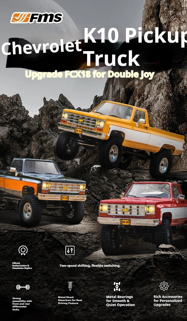 Modellino RC 1:18 di Pickup Truck Fms Fcx Chevrolet K10, Veicolo Elettrico Simulato per Fuoristrada, Giocattolo per Bambini, Regalo Disponibile