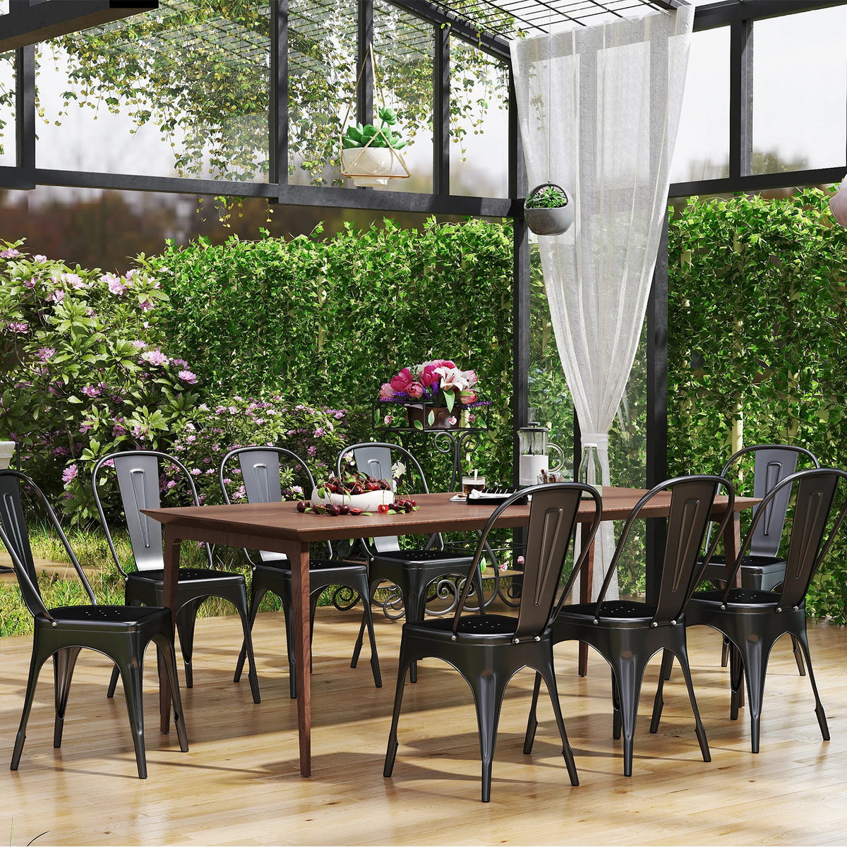 EGOONM Set di 4/8 sedie da pranzo moderne in metallo Sedie in stile industriale impilabili utilizzate per la sedia da pranzo all'aperto del terrazza del ristorante
