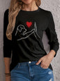 T-shirt girocollo stampata con motivo Torre Eiffel Parigi a maniche lunghe comoda moda primavera e autunno 100% cotone da donna