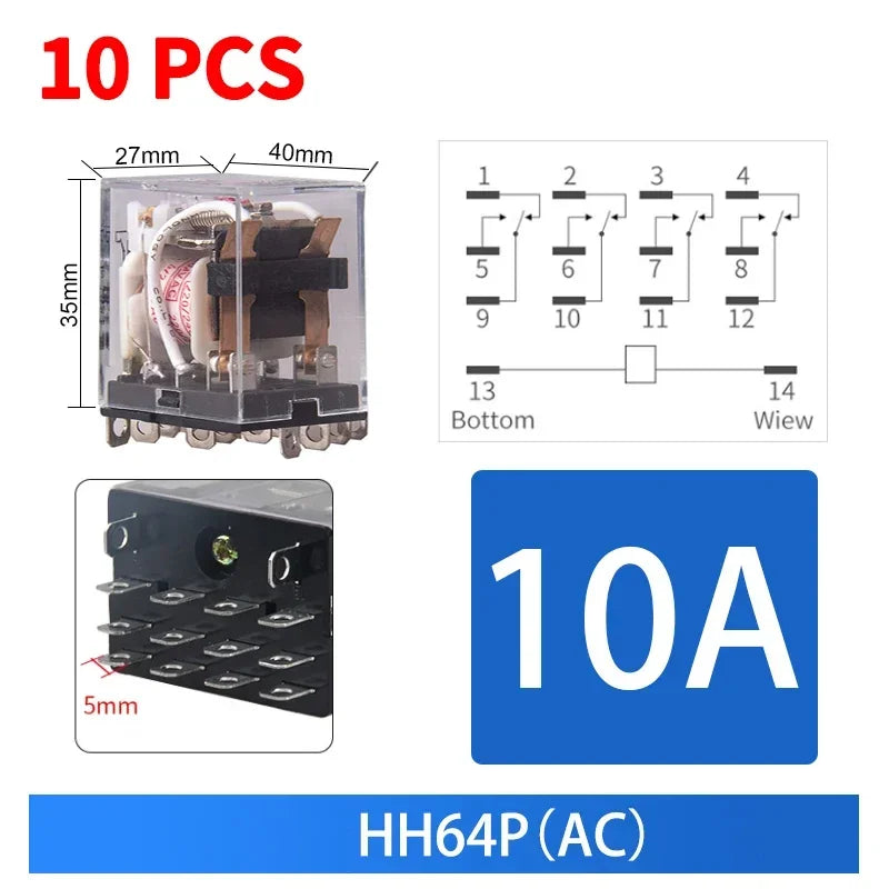 10 pz per relè di controllo miniaturizzati all'ingrosso piccolo relè intermedio AC 12V DC C24 AC220 HH52P HH53P HH54P HH62P HH63P HH64P