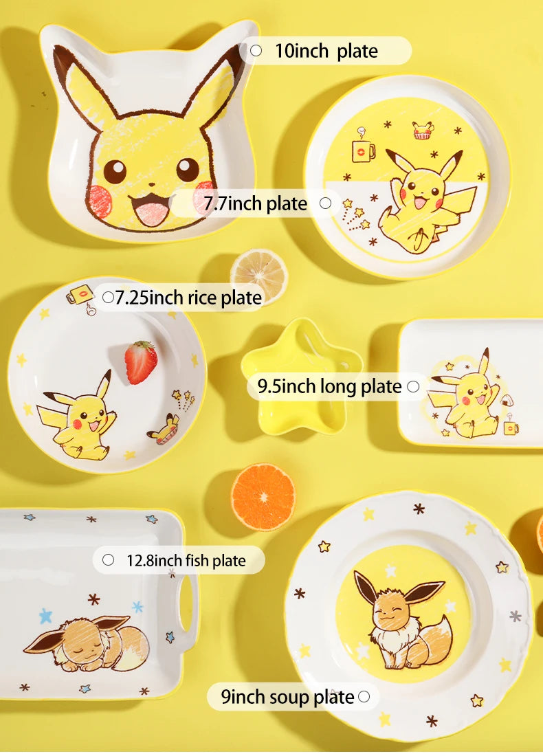 Set di Stoviglie in Ceramica Pokemon Autorizzato SHUNXIANG, Piatti con Motivi Cartoon, Set da Cena, Adatto al Microonde, per Casa, Ciotole