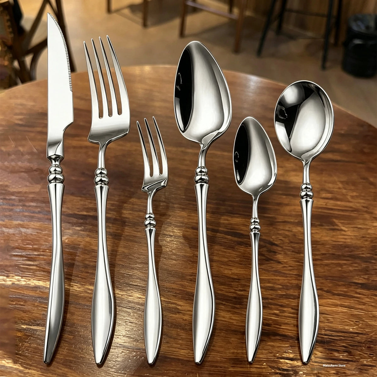 Set di posate per bistecche in acciaio inossidabile 304 di alta qualità, 6 pezzi, coltello, forchetta e cucchiaio creativi e rinforzati, stoviglie per hotel e ristoranti