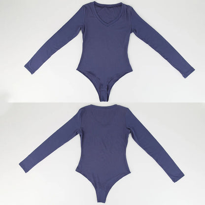 Tuta con scollo a V profondo tuta da donna a maniche lunghe Shapewear Shaper Lady Sexy uscire top abiti per il corpo vestiti caldi femminili autunno inverno