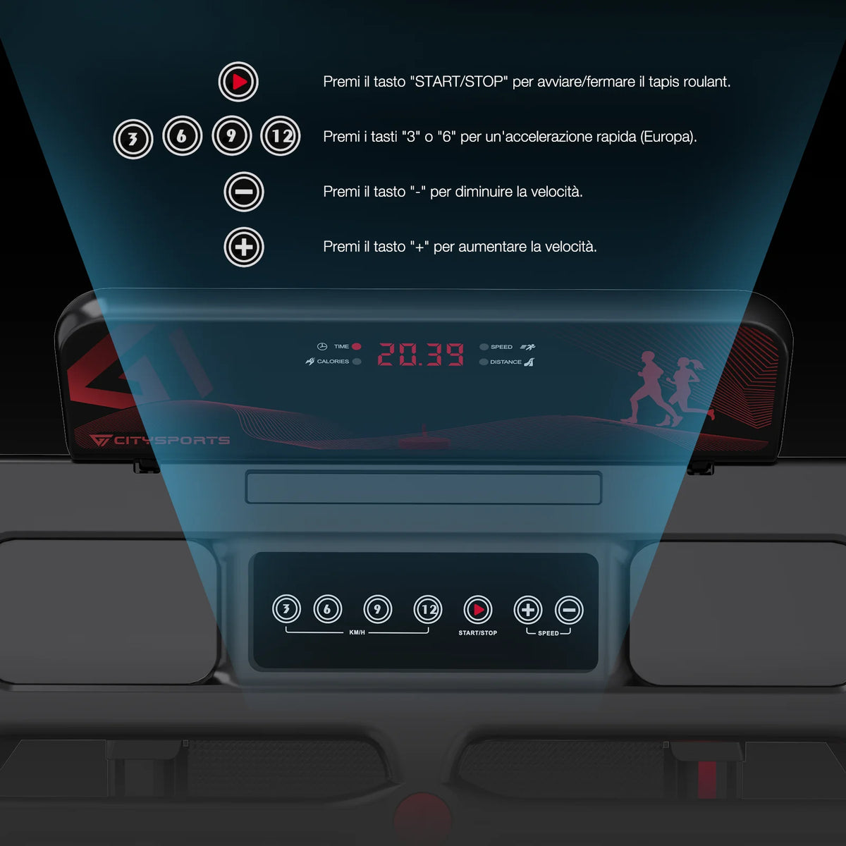 CITYSPORTS PRO Tapis Roulant, Tapis Roulant con Inclinazione del 7,7%, Tapis Roulant Pieghevole, Tapis Roulant con APP e Bluetooth per Uso Domestico e in Ufficio, Tapis Roulant da 2,0 HP, 12 Km/h, 120 Kg