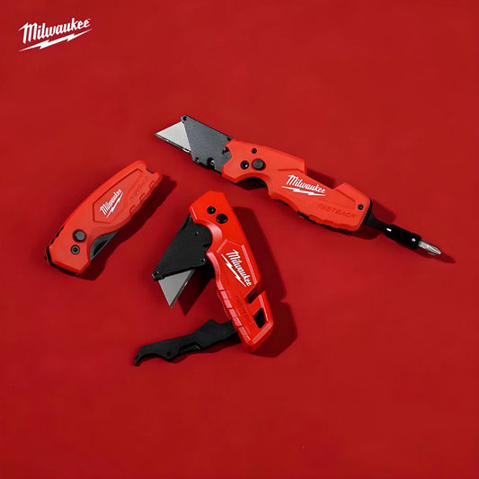 Serie Milwaukee FASTBACK, Coltello Multifunzione Pieghevole 6-in-1, Angolo della Lama Inferiore a 60 Gradi ° Coltello pieghevole con custodia, coltello artistico