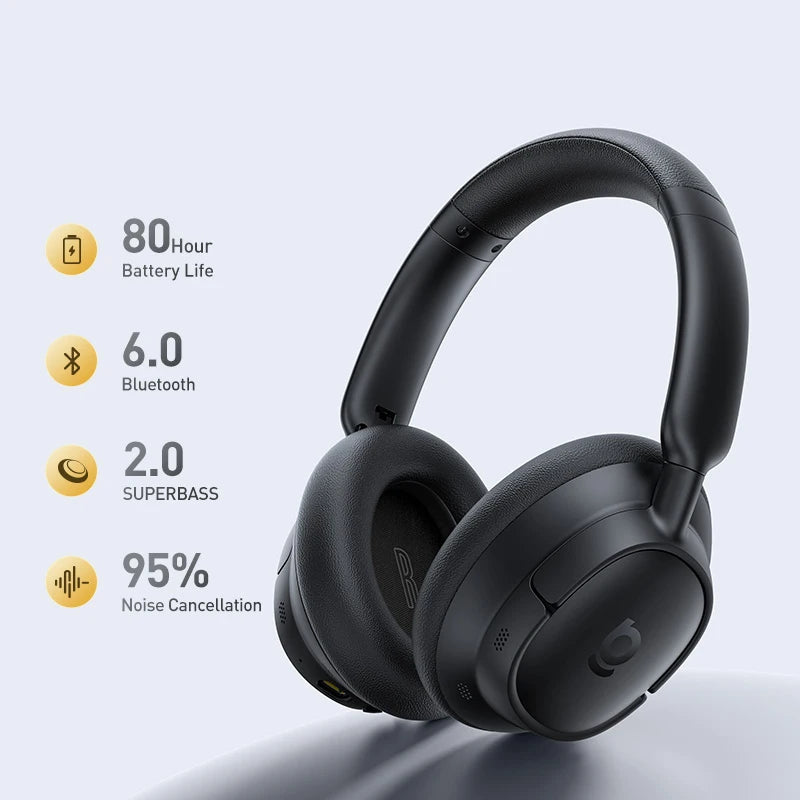 Cuffie Wireless ANC Baseus 80H, Auricolari Over-Ear con 95% di Cancellazione del Rumore, Cuffie Bluetooth 6.0 BH1 NC LITE