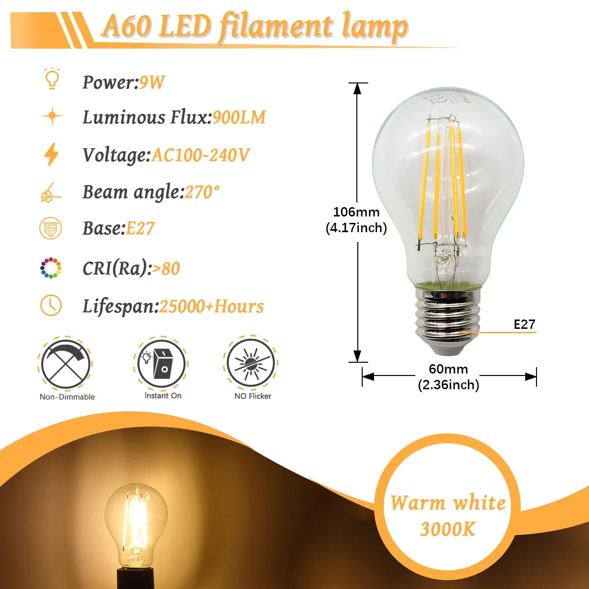 10 Lampadine LED E27 E14 B22 Stile Industriale Vintage, Retro Edison 8W 4W 6W 220V per Lampade a Filamento Incandescenti Edison