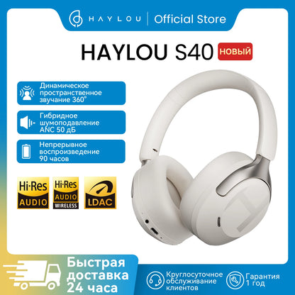 HAYLOU S40 ANC Cuffie wireless Bluetooth 6.0 Audio ad alta risoluzione Cuffie over Ear Auricolari ibridi con cancellazione attiva del rumore da 50 dB
