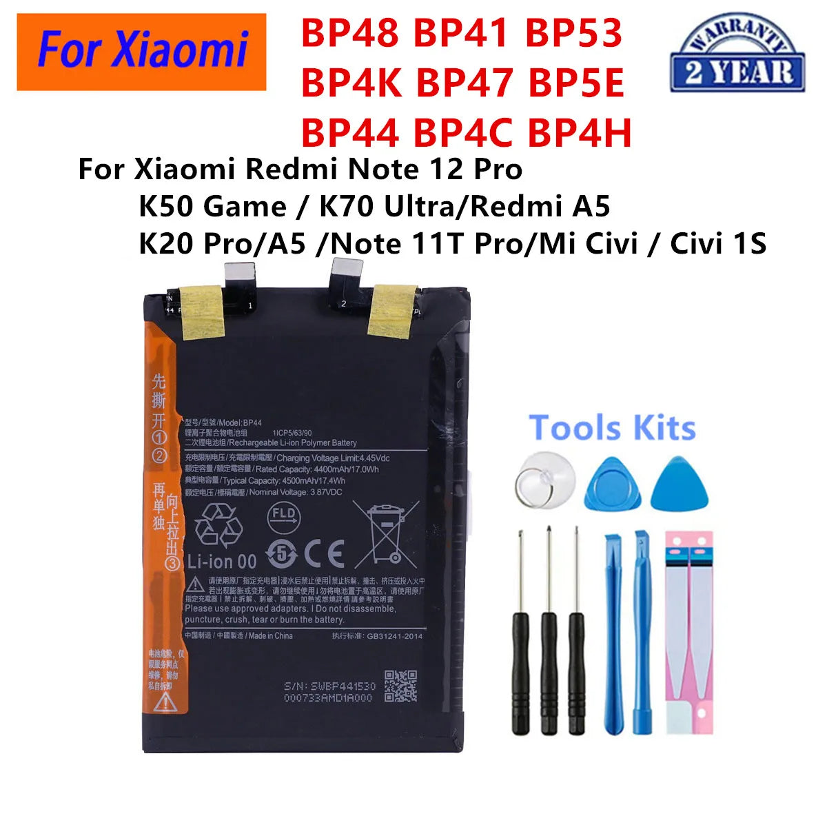 Batteria BP48 BP41 BP53 BP4K BP47 BP5E BP44 BP4C BP4H per Xiaomi Redmi Note 11T 12 Pro /K50 /K20 Pro/A5 /K70 Ultra