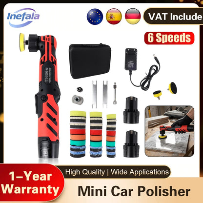 Lucidatrice per Auto Podofo Mini 12V Senza Fili, Macchina Lucidatrice Multifunzione a 6 Velocità, Lucidatrice per Auto con 3 Punte per Fari, Ruote, Bagagliaio