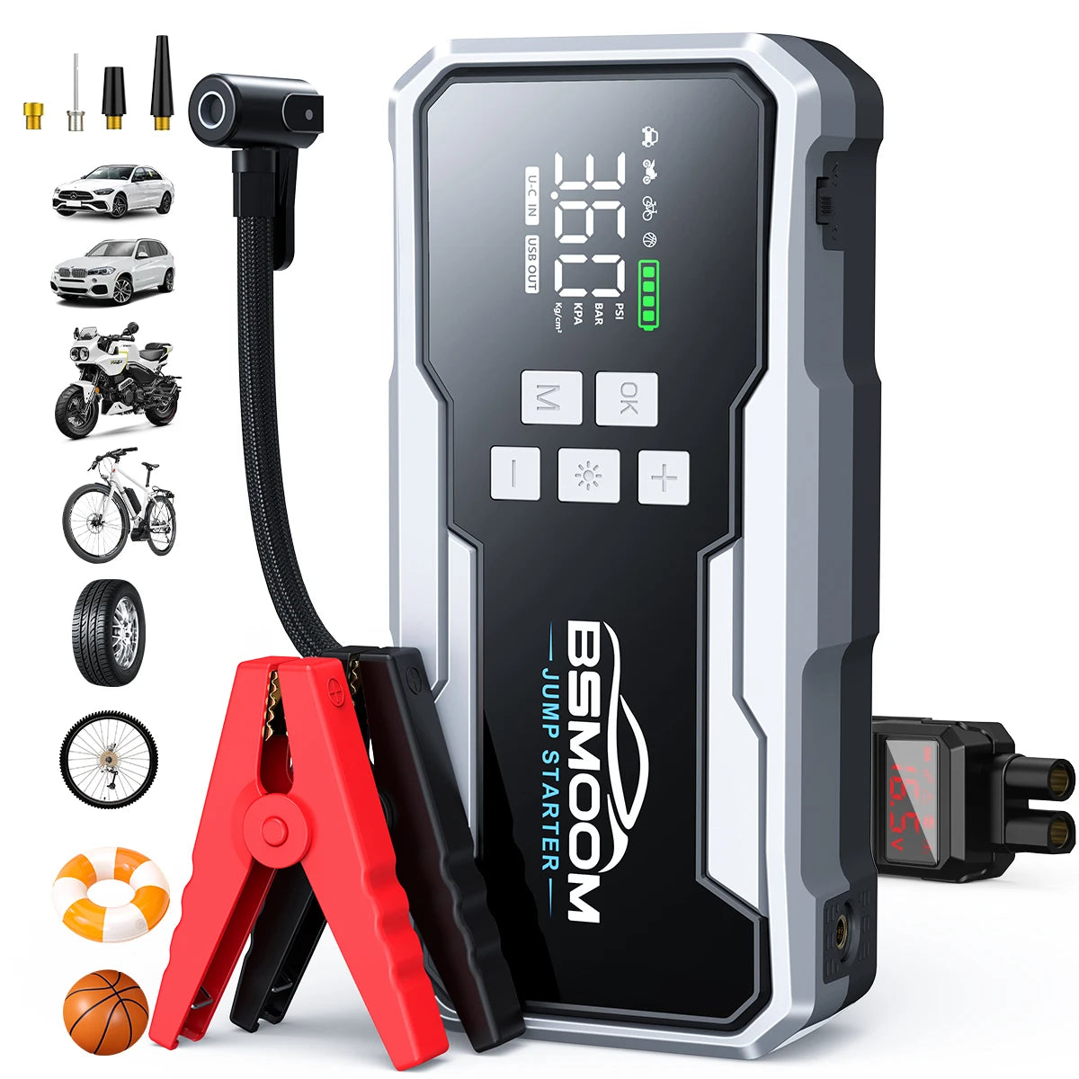 Avviatore di Emergenza Portatile per Auto 1500A, Compressore d'Aria 150PSI 26800mAh/21800mAh, Power Bank con Pompa d'Aria per Gonfiaggio Pneumatici, Avviatore di Emergenza per Auto, Avvia Rapidamente l'Auto, Ingresso/Uscita U