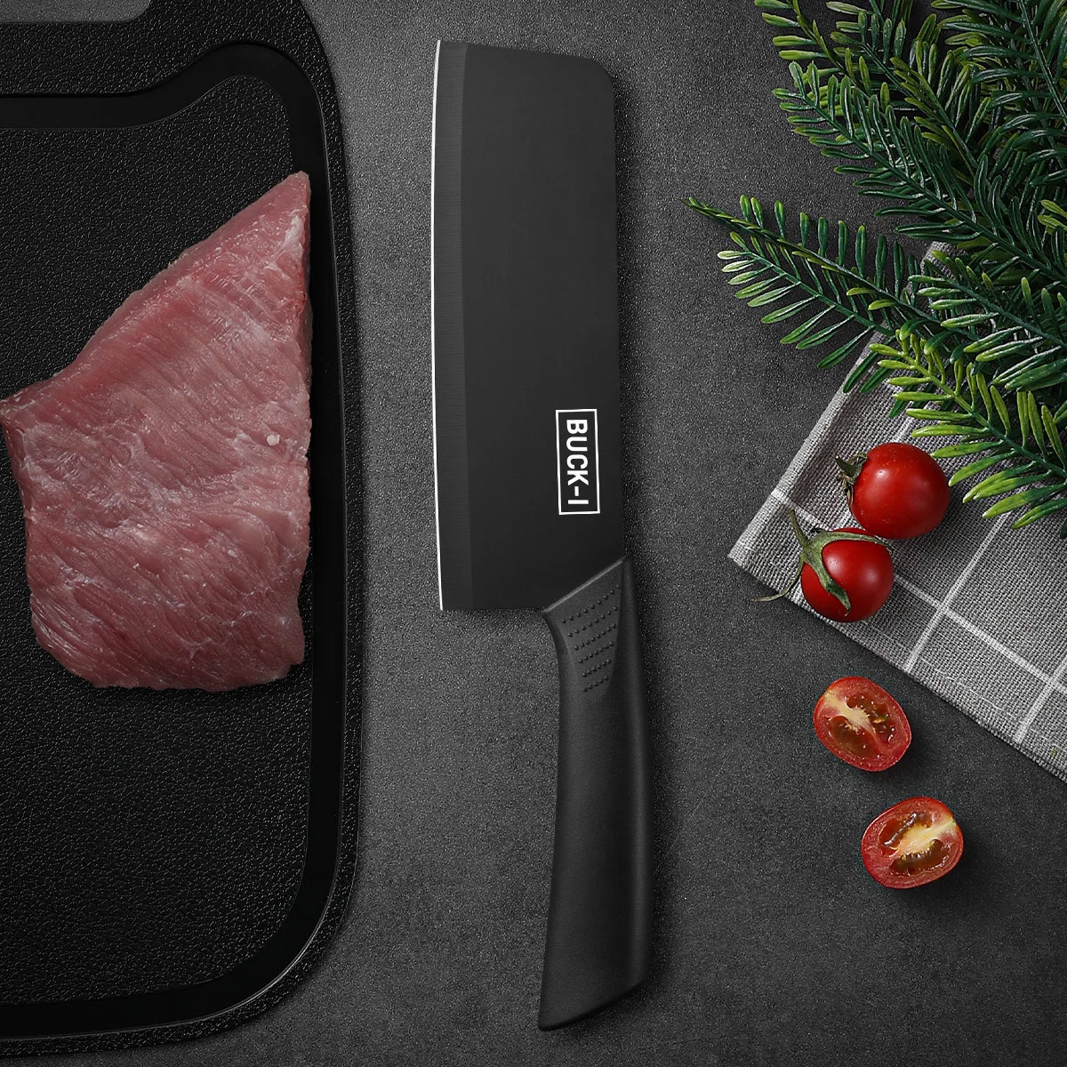 Set di coltelli da cucina, compresi mannaia, coltello da chef e coltello da frutta, con ceppo portacoltelli, adatto per sbucciare carne e verdure