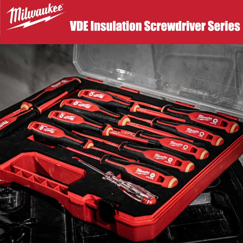 Set di cacciaviti isolati Milwaukee da 12 pezzi, cacciavite a punta fine VDE per elettricisti, strumento manuale, strumento per manutenzione 4932479095