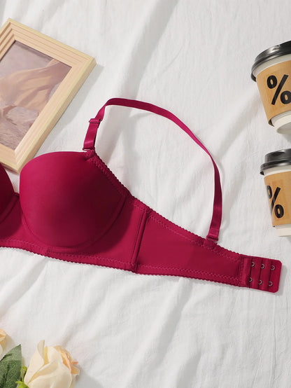 Nuovo set da 2 pezzi quotidiano in tinta unita di vendita calda con reggiseno push up con bordo in acciaio per set intimo donna J2611