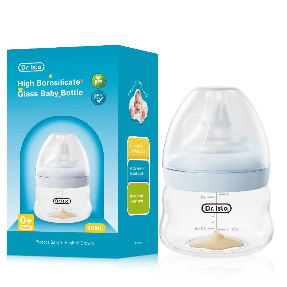 MAMIJOY Biberon in vetro per bambini alto 80/160/240 ml in borosilicato a bocca larga anti-gonfiore con scala graduata trasparente Biberon senza BPA e BPS GB61