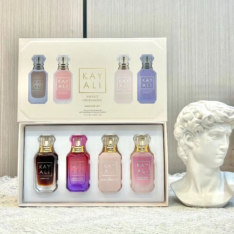 KAYALI Set di 4 Mini Profumi da 10ml, Fragranze Vaniglia, Oud, Floreali, Fruttate, Orientali, Lunga Durata, Unisex, Eau De Parfum, Set da Viaggio di Lusso
