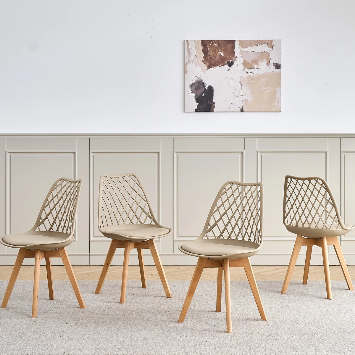 Set di 4/6 sedie da pranzo moderne con schienale in rete con gambe in legno massello e cuscini imbottiti, per sala da pranzo/camera da letto, sedia da caffè