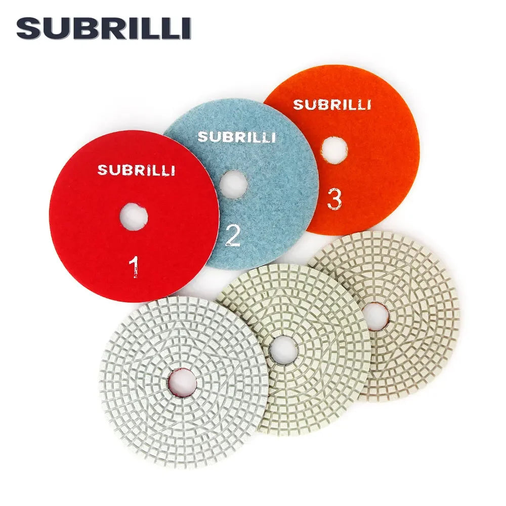 Set di 3 Dischi Flessibili Diamantati da 4 Pollici per Lucidatura in 3 Fasi, per Granito, Marmo, Pietra e Calcestruzzo, Set di Utensili Abrasivi da 100mm