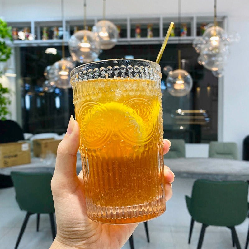 4 pz/2 pz/1 pz stile nordico tazza di acqua di girasole 300ml/350ml Retro Relief tazza di vetro francese bevanda fredda tazze trasparente tazza di succo