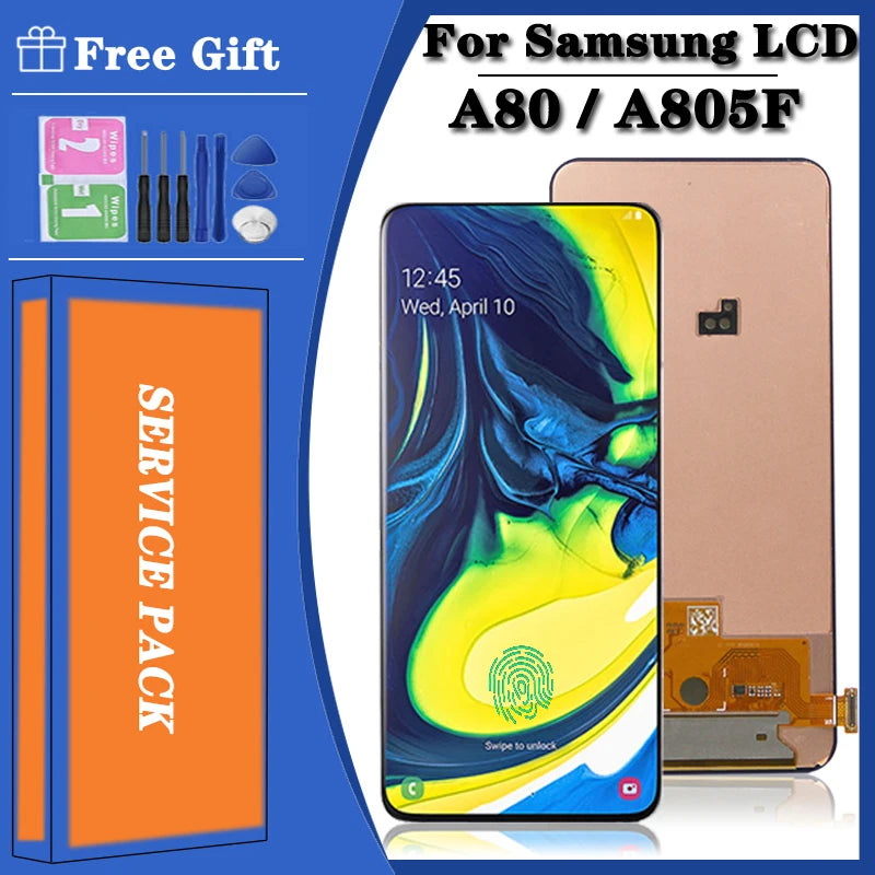 Display LCD Super AMOLED per Samsung A80 A805 A805F, gruppo digitalizzatore touchscreen con sensore di impronte digitali per Samsung A90 LCD