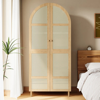 Armadio moderno e lussuoso con ante curve, spazio di archiviazione generoso, appendiabiti e cassetti, per camera da letto e aree d'ingresso