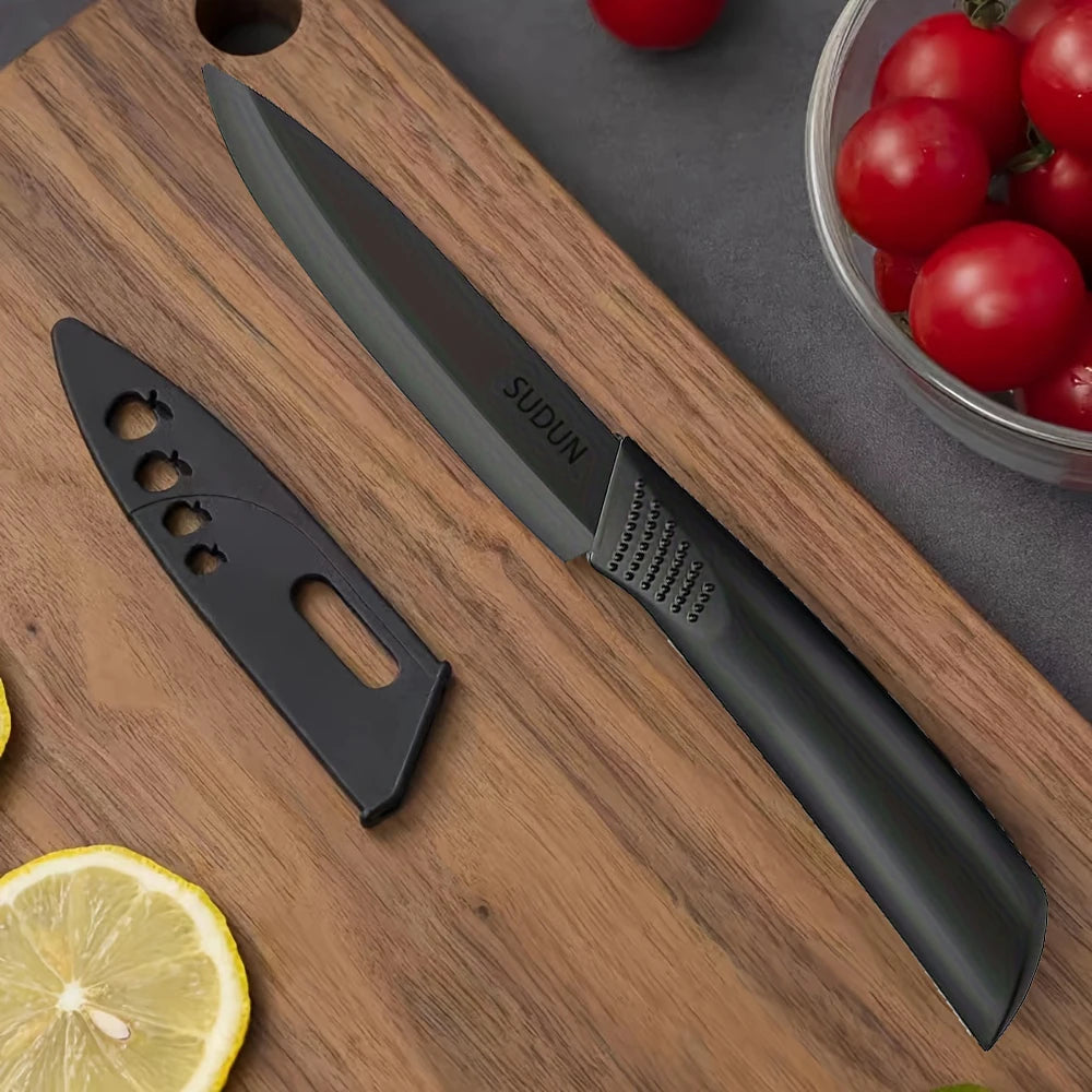 Coltello da cucina 1/3/6 Set di coltelli da cucina Coltello da frutta in acciaio inossidabile da 4 pollici con fodero Coltello da cucina a lama fissa con manico in plastica