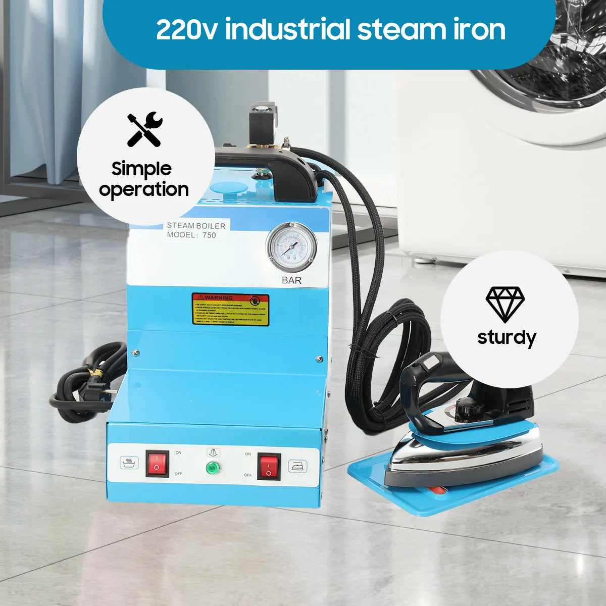 Ferro da Stiro Elettrico 1600W 220V, Macchina da Stiro a Pressione Verticale, Ferro da Stiro a Vapore Industriale ad Alta Potenza
